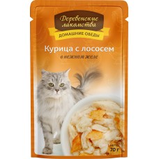 Деревенские лакомства пауч 70г д/кошек Курица с лососем в нежном желе 74500639 1/12 (383011)