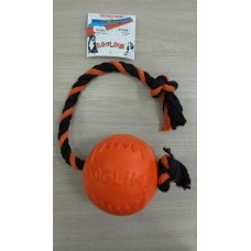 Игрушка д/собак Мяч с канатом средний 8,5см. Doglike (оранжевый-черный-черный)  1/18 (383295)