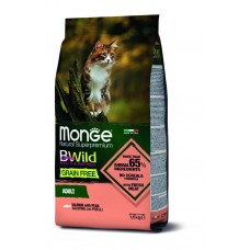 MONGE 1,5кг Cat BWild GRAIN FREE беззерновой корм из лосося и гороха для взрослых кошек 2072-- (00387794   )