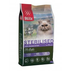 BLITZ Holistic 1,5кг д/к CHICKEN & LIVER FOR STERILISED н/з стер.кошек Кур/Печ 5807 (388237)