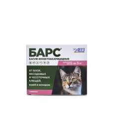БАРС капли инсектоакарицидные для кошек до 5 кг 3752 (1 пип. по 0,5 мл), код ОКПД212010243   1/60 (392778)