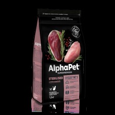 AlphaPet Superpremium 1,5 кг с уткой и индейкой для взрослых стерилизов. кошек и котов 1/240  1706* (393435)