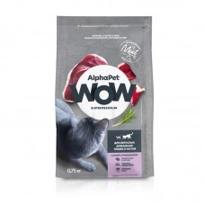 AlphaPet WOW Superpremium 0,75 кг с уткой и потрошками д/вз. домашних кошек и котов 1/12 0884 (393685)