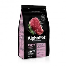 AlphaPet Superpremium 0,9 кг д/щенков, берем и кормящих собак средних пород с говядиной и рисом 1/12 1607 (393698)