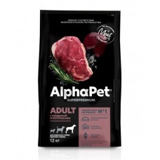 AlphaPet Superpremium 12 кг с говядиной и потрошками для взрослых собак крупных пород 1461 (00393703   )