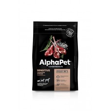 AlphaPet Superpremium 3 кг д/собак взрослых мелких пород с чувств. пищ. с ягнен./рис. 1/3  1386 (393884)