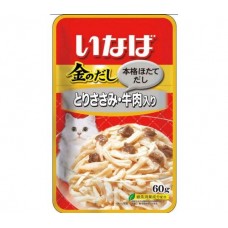 INABA КИННОДАСИ пауч 60г в желе куриное филе с говядиной, д/кошек (уп.12*4=48шт)IC-17 (399319)