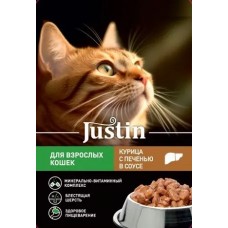 Корм консервированный Justin 75 гр.д/кош курица/печень в соусе 1/28   006 (403454)