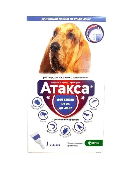 Атакса капли для собак инструкция по применению. Атакса капли для собак 25-40 кг. Капли от клещей для собак атакса. Атакса препарат для собак. Атакса 4-10.