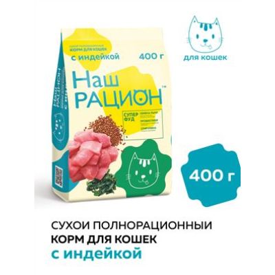 Наш рацион 0,400кг д/кошек Индейка 5786   24/96