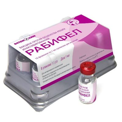 Рабифел вакцина против бешенства кошек 10 доз/упак  (Ветбиохим) УПАКОВКА