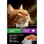 Корм консервированный Justin 75 гр.д/кош индейка в соусе 1/28  005