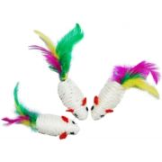 Игрушка д/кошек Мышь 6,25см погремушка сизаль белая с перьями Уют 1/50