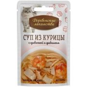 Деревенские лакомства 35.0 д/кошек «Суп из курицы с креветкой и гребешком»,пауч  1/6015