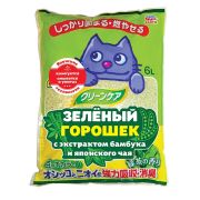Наполнитель ЯПОНИЯ д/кошек РАСТИТЕЛЬНЫЙ КОМКУЮЩИЙСЯ Зеленый горошек с экстрактом бамбука и японского чая ЯПОНИЯ 6л