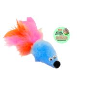 Игрушка д/кошек Мышь с мятой голубой мех с хвостом перо пышное  GoSi этикетка кружок sh-07141 1/100