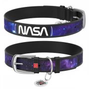 Ошейник для собак кожаный WAUDOG Design с QR паспортом, рисунок «NASA», Ш 12 мм, Дл 21-29 см черный