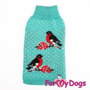 Свитер вязаный«Снeгири»зеленый (12-14; 0342