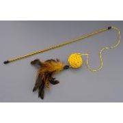 Игрушка-дразнилка WOGY д/кошек Шарик (ротанг) d=5см с перьями 15см и колокольчиком на палочке l=45см с декором, микс арт.2024-0835 Код272421