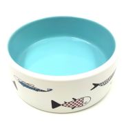 Keiko Миска д/кош керамика принт Рыбки бело-бирюзовая 370мл (1/48)