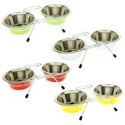 Подставка с мисками 0,95л*2  двойная цветная с полоской  VM 3000 (С)  3163 1/6