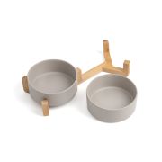 Набор мисок WOGY д/животных 2х350мл керамические на деревянной подставке 27.7х12.5х7см, серый арт.2025-0010-4 Код274839