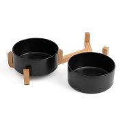 Набор мисок WOGY д/животных 2х1000мл керамические на деревянной подставке 37.5х17.8х9.5см, черный арт.2025-0012-2 Код274845
