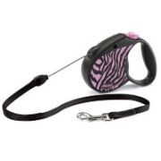 Рулетка 12кг 5м Flexi Safari cord S Zebra pink трос ГЕРМАНИЯ