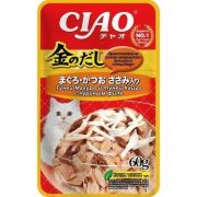 INABA Kinnodashi пауч 60г в желе тун.магуро и кацуо с кур.филе,д/кошек(уп.12*4=48шт)RU203